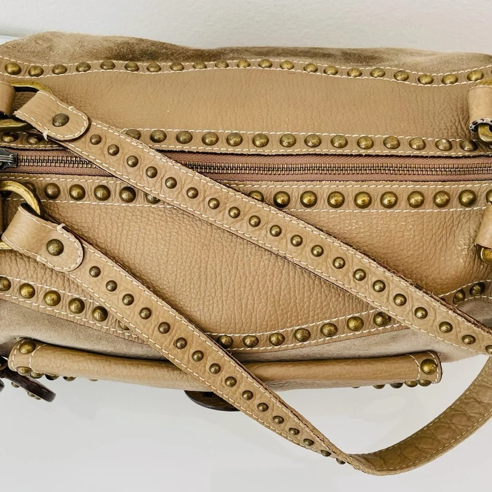 Luella Cognac studded large genuine suede duffel bag